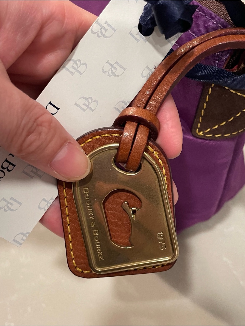 Dooney & Bourke Purple Nylon Shoulder Bag with Brown Leather Trim - Picture 4 of 7